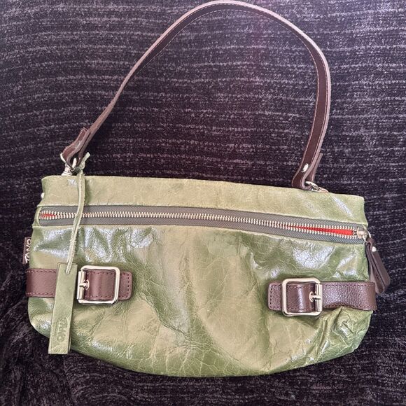 TANO leather handbag | shoulder strap, medium size U2k Green Brown Purse - Picture 3 of 8